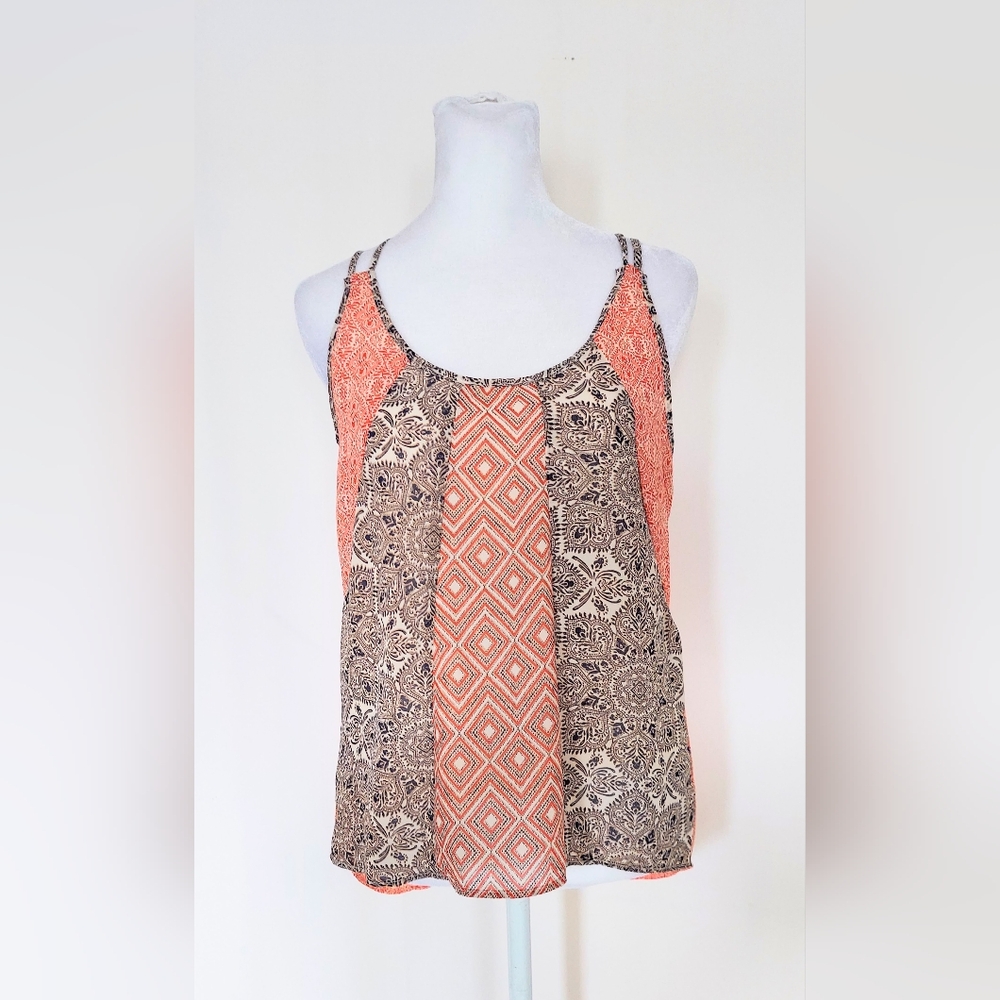 Japna Double Spaghetti Strap Geometric Print Sleeveless Top Blouse Size Small